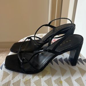Black heels , snake effect strappy sandals